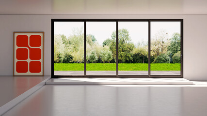 Naklejka premium Large luxury modern bright interiors Living room mockup illustration 3D rendering Digitally Generated Image