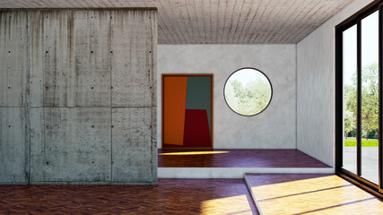 Naklejka premium Large luxury modern bright interiors Living room mockup illustration 3D rendering Digitally Generated Image