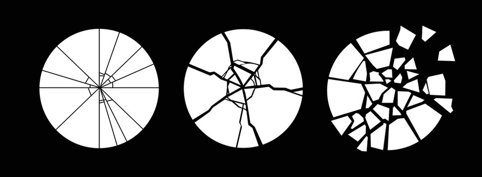 Three cracked circle designs on a with varying patterns