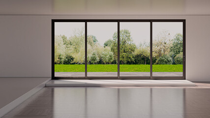 Naklejka premium Large luxury modern bright interiors Living room mockup illustration 3D rendering Digitally Generated Image