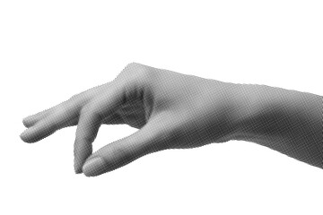 Isolated human hand pinching: Grayscale male or female hand gesture picking up invisible object