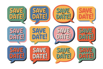 Colorful Save the Date Speech Bubbles Collection for Events and Invitations