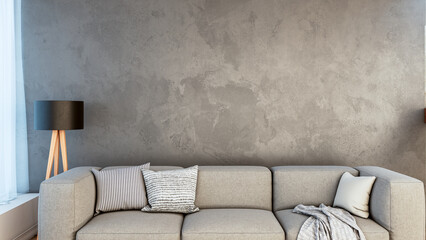 Naklejka premium Large luxury modern bright interiors Living room mockup illustration 3D rendering Digitally Generated Image