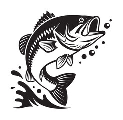 Fototapeta premium Big fish jumping out of water with open mouth and splashing waves around it