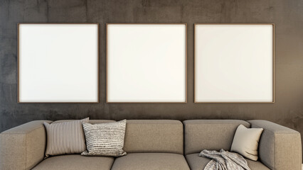 Naklejka premium Large luxury modern bright interiors Living room mockup illustration 3D rendering Digitally Generated Image