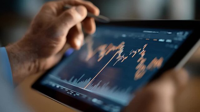 Medium shot of financial analyst explaining plain interest rate swaps on a digital tablet highlighting simple techniques for mitigating interest rate risks in a modern office.