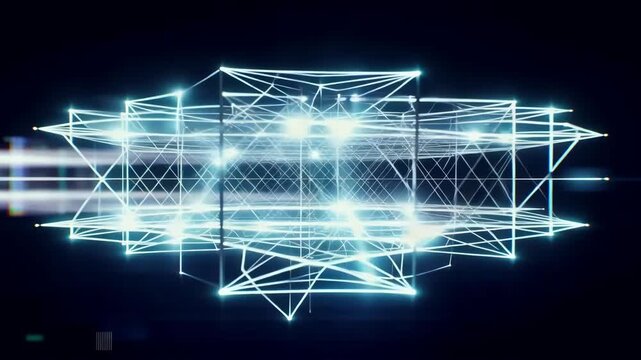 Futuristic glowing cube network animation for technology,science and business presentations with black background