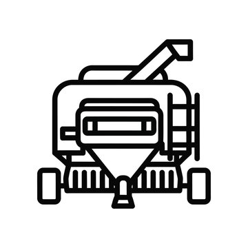 Black and white illustration of a lawn maintenance vehicle with a bagger attachment