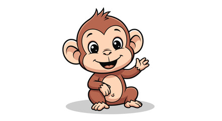 Obraz premium Charming cartoon monkey character waving and greeting with delightful expression and cheerful