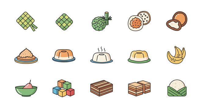 Indonesian Traditional Takjil and Snacks Icon Set for Ramadan Iftar