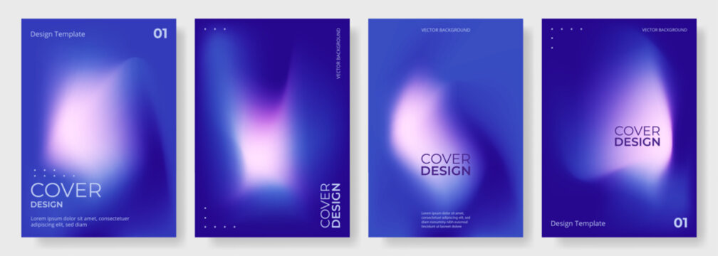 Vivid abstract blue purple gradient poster or vertical background vector set. Ideal for tech startup pitch cover, digital branding and album art. Soft neon glow and smooth blur