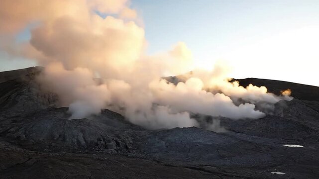 Geothermal Activity Steaming vents in a dynamic volcanic landscape.