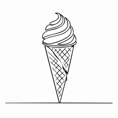 Continuous line ice cream cone line art vector illustration with background editable stroke.