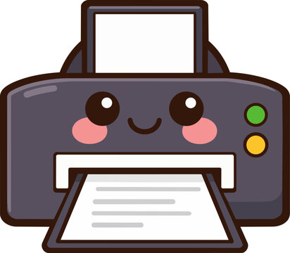 Cute kawaii printer, flat vector illustration isolated on white background