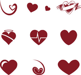 A collection of red heart icons and symbols rendered in various vector styles from minimalist to hand-drawn ideal for themes of love romance health and Valentines Day designs Vector Illustration