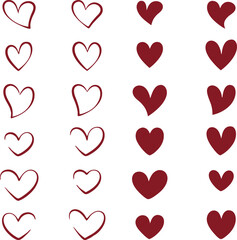 Set of varied heart shapes and love symbols including hand drawn outlines and solid fill designs ideal as graphic elements for romance wedding or Valentines Day concepts Vector Illustration