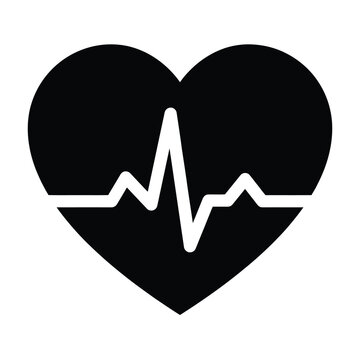 A black heart shape contains a white electrocardiogram heartbeat line