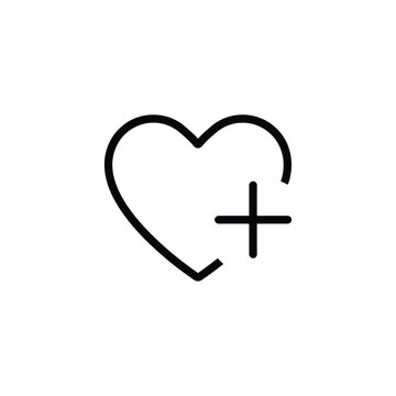 Simple black outline of a heart with a plus sign inside