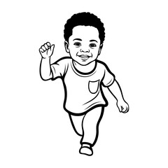 Dibujo de niño pequeño alegre de raza negra corriendo  © teracreonte