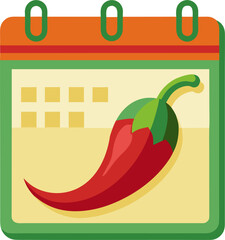 Calendar page featuring chili bowl or pepper. . white background 