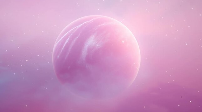 Pastel Pink Planet Floating in Dreamy Starry Sky Background
