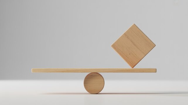 Financial Tipping Point and Market Volatility Concept with Wooden Balance Board on White Background