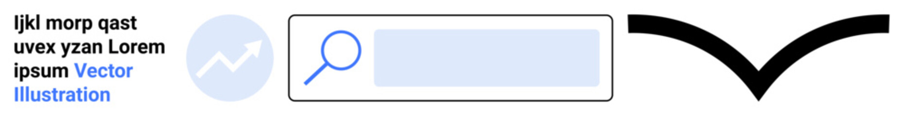 Obraz premium Digital technology, business growth, marketing, navigation, online searches, interface design. Search bar with magnifying glass, upward chart and V-shaped arrow. Digital technology and business