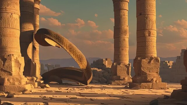 Giant Stone Cobra Statue Rises In Ancient Egyptian Temple Ruins