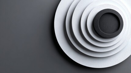 Obraz premium A black and white photo of a round object with white circles surrounding it. The photo has a minimalist and modern feel to it