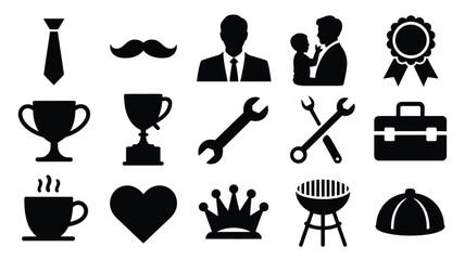 Father's day tribute silhouette icons set for greeting cards and social media posts with black symbols © Shovon