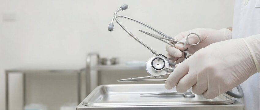 Healthcare Professional Managing Surgical Instruments while Preparing for a Dental Procedure