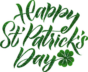 Happy Saint Patrick's Day logo. Hand lettering Irish design. Beer festival lettering typography icon. Saint Patricks day greeting card. Shining template for, poster, flyer, postcard and social media.