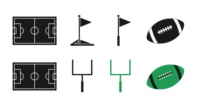 American football icons and field goal posts in black silhouette