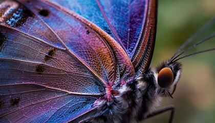 Extreme Macro Butterfly Wing Scale Texture with Vibrant Blue and Purple Bokeh
