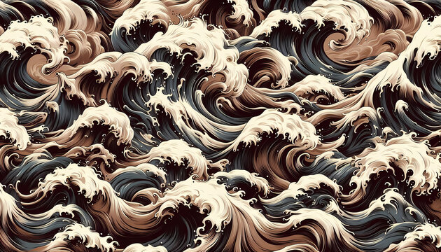 Traditional Japanese ocean wave pattern vintage ukiyo-e style