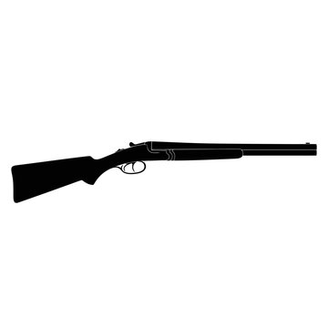 Silhouette of a Classic Double-Barreled Shotgun Isolated on White.