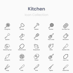 Fototapeta premium Vector kitchen icon set with cooking utensils appliances and food elements