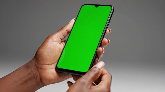 User interacts with smartphone display during testing at a studio in the afternoon