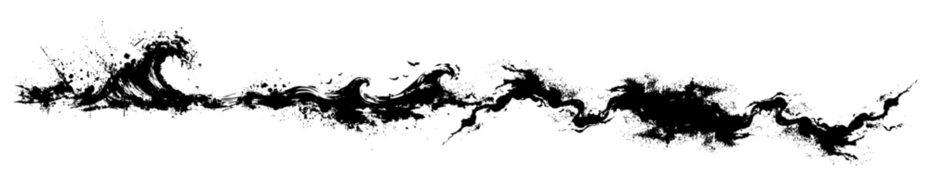 Grunge black ink wave splash horizontal brush stroke design element