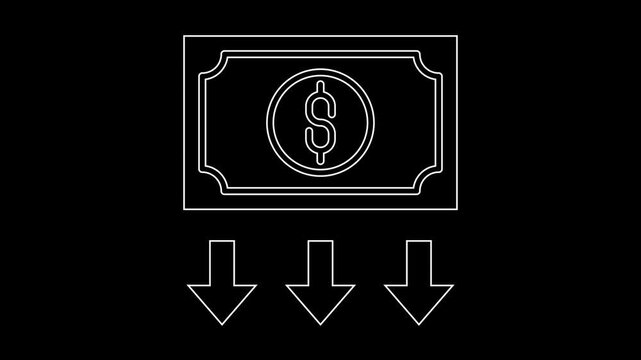 Deficit outline animation 4k isolated on black background seamless looping