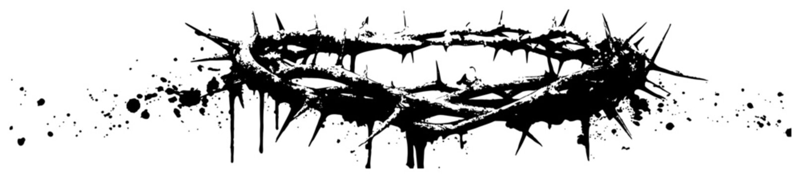 Crown of thorns vector illustration in dark artistic grunge ink splatter style