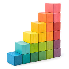 Obraz premium Vibrant rainbow colored wooden blocks stacked in staircase formation