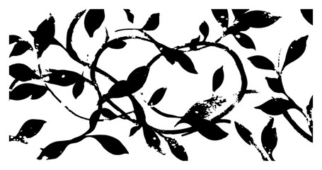 Abstract botanical pattern with stylized black leaves and swirling vine silhouettes © Wuszu