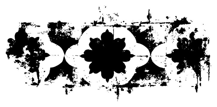 Grungy ornamental mandala flower pattern with Islamic geometric elements and ink textures