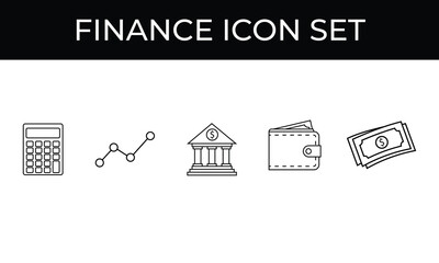 Finance Line Icon Set with Calculator Bank Wallet Cash and Chart Vector