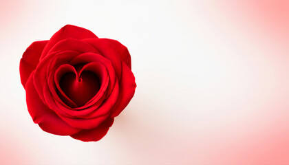 Red Rose with Heart Shaped Inner Petals Copy Space.