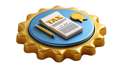 Tax Stamp of Compliance: A symbolic tax document, seal of approval, and gold embellishments encapsulate the essence of financial order and legal adherence. A visual testament to structure and order.