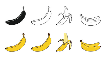 Various banana illustrations showing different styles including a silhouette © Jesmin
