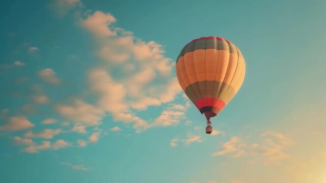 A bright balloon against the backdrop of the sky and clouds embodies freedom, dreams and adventure. An excellent background for tourist brochures, motivational posters and children's stories about tra
