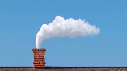 Billowing White Smoke Emanating from a Brick Chimney Under Clear Blue Sky